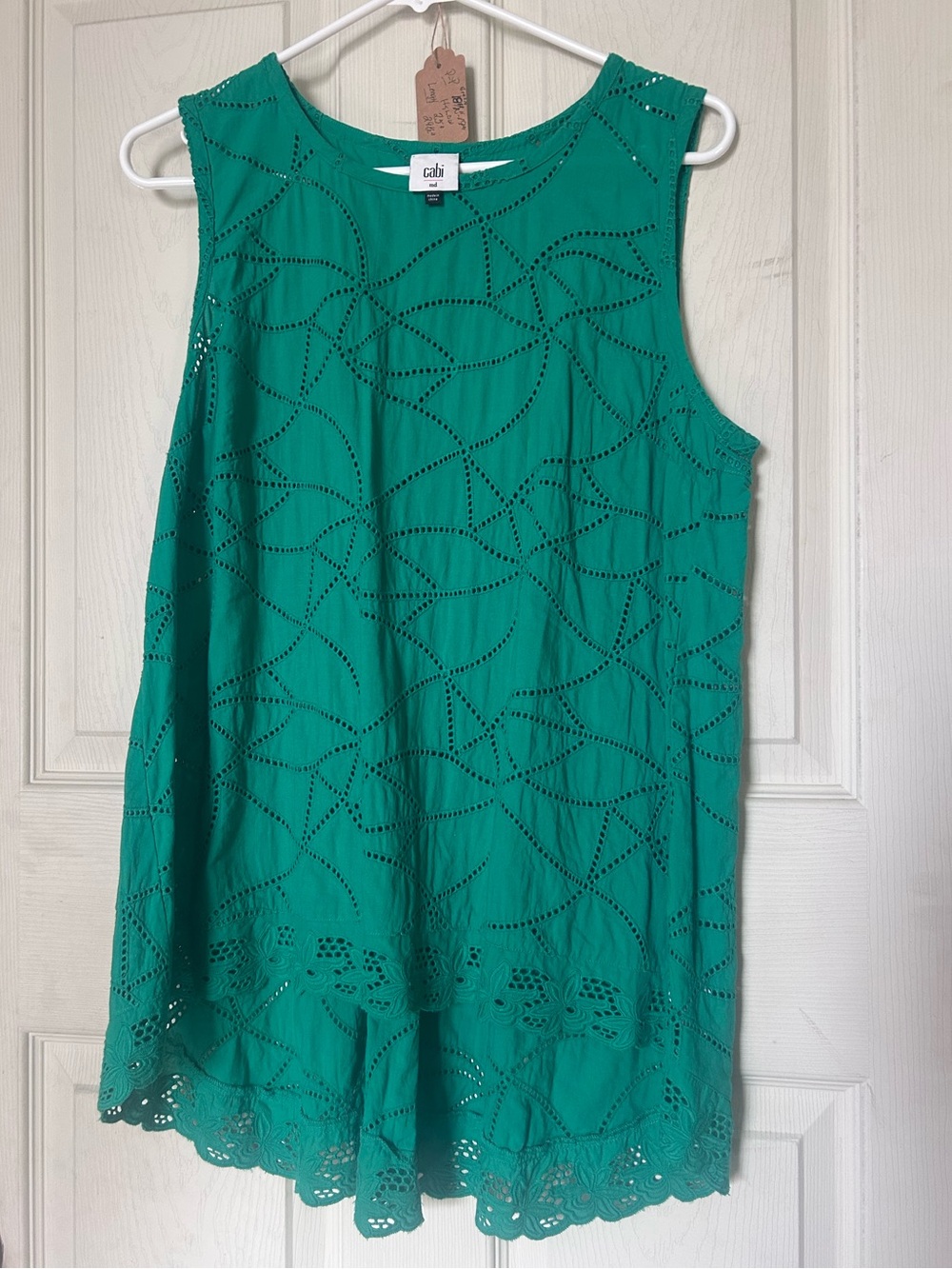 CAbi Green Boxy Sleeveless Tank Top with High Low Hem